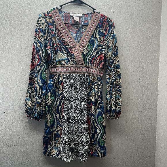 Flying Tomato Dress Size S Aztec Embroidered Babydoll Bohemian Boho MINI dress - Picture 1 of 7
